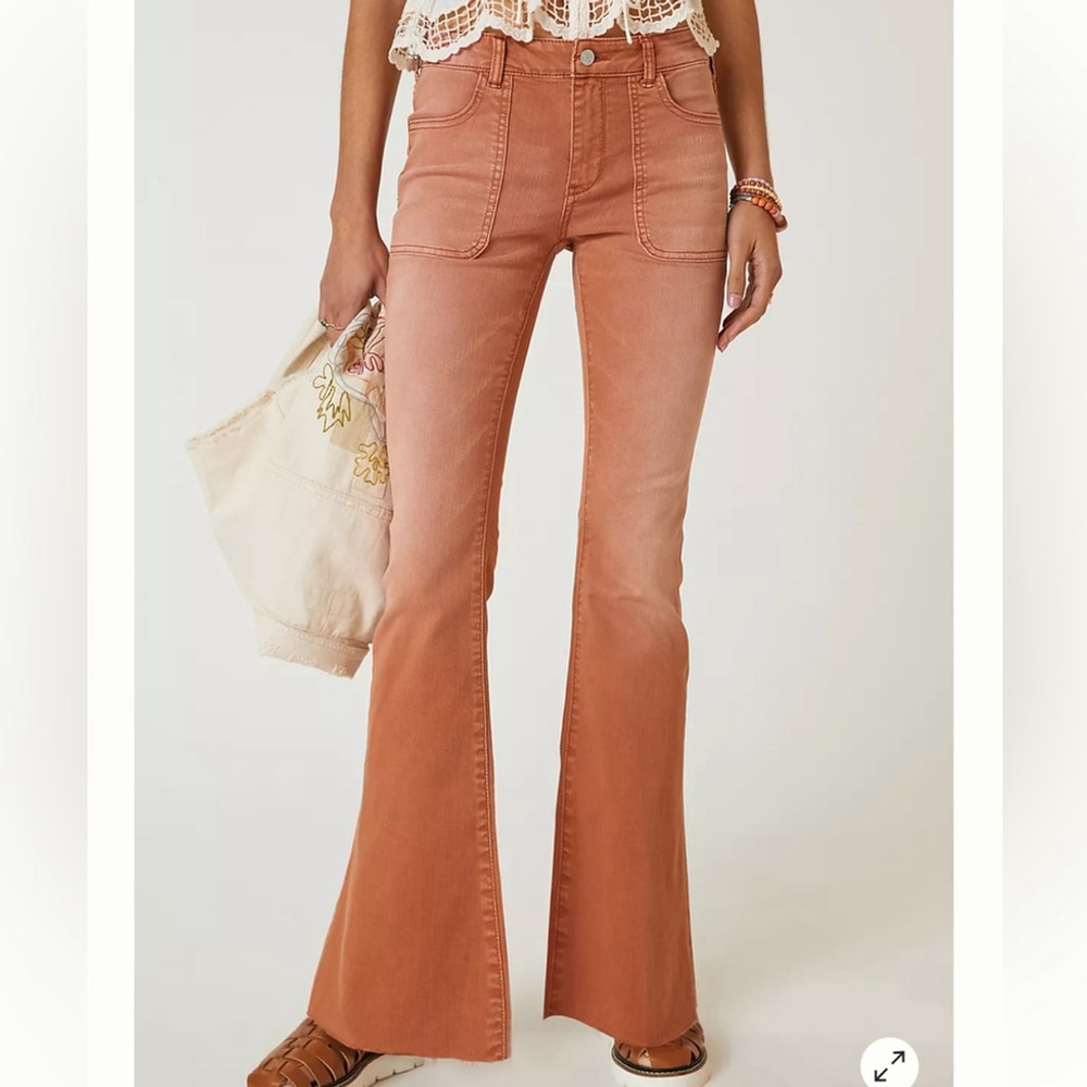 Pilcro The Icon Flare Low Rise Orange Denim Sz 25